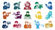 © 21graphic - Children explore science and nature: vector icons of kids with telescope, compass, robot