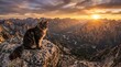 © Sulthoni - Majestic Maine Coon Cat Perched on Rocky Summit Overlooking a Breathtaking Mountain Vista at Sunrise