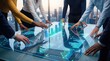 © CreativeAssetCo - Diverse business team analyzing financial growth charts and data statistics on interactive digital table in modern office, representing teamwork, strategic planning