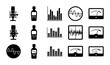 © Asset Aura - Professional audio equipment icons set, sound recording studio symbols, microphone and volume meter vector elements for music production