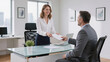 © patricia - Businesswoman gives document to businessman in modern office