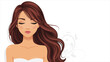 © Afsanaakter - Beautiful woman portrait with long wavy brown hair on white background template