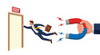 © Muhammad - Professional businessman in a suit being pulled away from an exit door by giant magnet