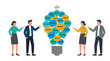 © Muhammad - Professional business people pointing at a bright idea light bulb made of colorful speech bubbles