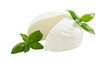 © George - Fresh mozzarella balls with green basil leaves, isolated on transparent background