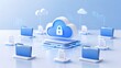 © Tati - 3D blue cloud with padlock connected to folders and documents, illustrating secure cloud storage, encrypted backup and networked data protection