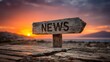 © Zarana  - Wooden signpost with the word News against a scenic sunset beach