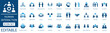 © ICONIC_FLOW - Human interaction icon set featuring communication, public speaking, face to face, virtual meeting, team talk, partnership, and community support vector glyph symbols.