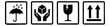 © Oksi - Flat icon set of 4 shipping and packaging symbols featuring keep dry, handle with care, fragile and this side up warnings for logistics design