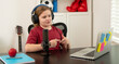 © Volodymyr - Kid making media content. Child influencer stream. Kid creator working on podcast for child blog or influencer stream. Child blogger influencer making online content for child stream.