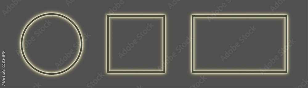 Neon glowing geometric empty frame collection with gradient light ...