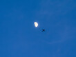 © Colombe Delons - Avion de ligne passant devant la Lune dans un ciel bleu au crépuscule, symbole de voyage aérien et de transport