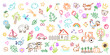 © Liubov - Kids doodle drawings set with cute colorful children sketches of animals plants house car and tractor isolated on white background