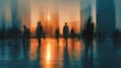 © Taiwo - Vibrant, bustling city scene figures distorted by motion blur walking briskly through a city square.