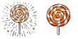 © Yana - Set of circular orange and white striped swirl lollipops with sparkling effects