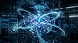 © Aldi - Abstract glowing digital network data flow with scientific screens in background