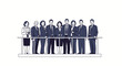 © Aprilia - Diverse group of professionals standing together on a balcony, representing teamwork and collaboration in a business setting.