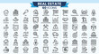 © DesignAura - Real estate line icons set, 60 property and mortgage vector symbols, professional housing and construction industry graphic elements for web design