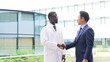 © metamorworks - A foreign man in a white coat shaking hands with a businessman.