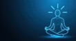 © Moon Guy - Glowing wireframe human in meditation pose with radiating lines on a dark blue digital background