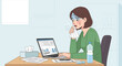 © Fatah - Illustration Of A Sick Businesswoman Working From Home With A Laptop Suffering From Illness