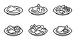 © Nusrat - Chicken Food Icons, Six Plate Illustrations, Simple Line Art, Delicious Meal Graphics
