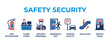 © tahir xh - Safety security icon set, emergency exit and fire extinguisher vector, public sign pack