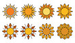 © MdShahadat - Sun vector illustration set, abstract geometric design for summer heat and solar energy.