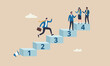© Parul - success improvemen lesson concept, smart businessman jumping on guideline number from 1 to 4