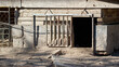 © schankz - Rusted gate stands before dark, stone-walled entrance