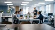 © CuteBee - Blurred business team in office meeting with speaker at whiteboard and wooden table in foreground for professional business presentation and corporate communication