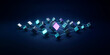 © MSTTASLIMA - Horizontal grid of interconnected glowing cubes floating in a dark digital environment with connection technology abstract floating structure communication computing innovation