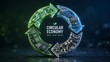 © Koko - Circular economy concept with recycling arrows, sustainable business model for electronics and nature, reduce reuse recycle green technology