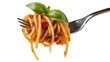 © Maria - Spaghetti with tomato sauce and basil leaves on a fork, isolated on transparent background