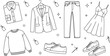 © MstBabli - Fashion apparel clothing line art vector icons set with suit shirt dress jeans sweater shoes and tags