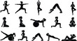 © Helal - Set of black silhouettes of women performing yoga and fitness exercises on white background