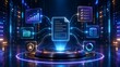 © Add Win - Interactive application ecosystem showcasing a central secure document surrounded by glowing interface icons in a dark cyber space representing integrated cloud services and digital platforms