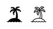 © MdDelowar - Tropical island with palm tree silhouette and outline icon set tropical vacation