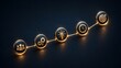 © Homestock Studio - Glowing golden 3D business workflow timeline with strategic icons showing the process from team collaboration to final target goals.