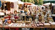 © tangmo.pa - Vintage collectibles and antiques displayed on a table at an outdoor flea market