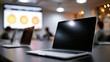 © Tante - Modern conference room with laptops and projection screen