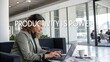 © hisham - Focused Woman Working on Laptop in Modern Office Environment with Motivational Quote on Productivity and Power
