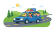 © Mariajahan - Happy Family day 2026 Family road trip, vacation travel, cartoon car, happy family isolated on White Background nice flat vector