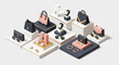 © teifa - Isometric luxury fashion accessories on minimalist retail display stands