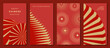 © TWINS DESIGN STUDIO - Happy Chinese New Year abstract vector greeting card templates set. Red and gold lunar holiday posters with fan shapes, geometric ornaments, scallop patterns and decorative backgrounds