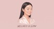 © Rindang Bimantara - Minimalist vector portrait of a healthy woman with radiant complexion posing against a pink backdrop for holistic selfcare branding