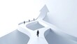 © Rat Art - Businesspeople navigating multiple paths leading to one upward direction, representing decision making, strategy, leadership and growth.