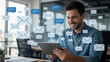 © Aosa - Digital email marketing concept with businessman using tablet, professional man managing inbox and online messages, corporate communication technology
