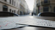 © CreativeIMGIdeas - Travel map and ticket on a wooden table with a blurred European city street background