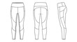 © Langit2 - Professional Technical Drawing of Athletic Yoga Leggings featuring Front, Back, and Side Perspectives for Fashion Design Templates
